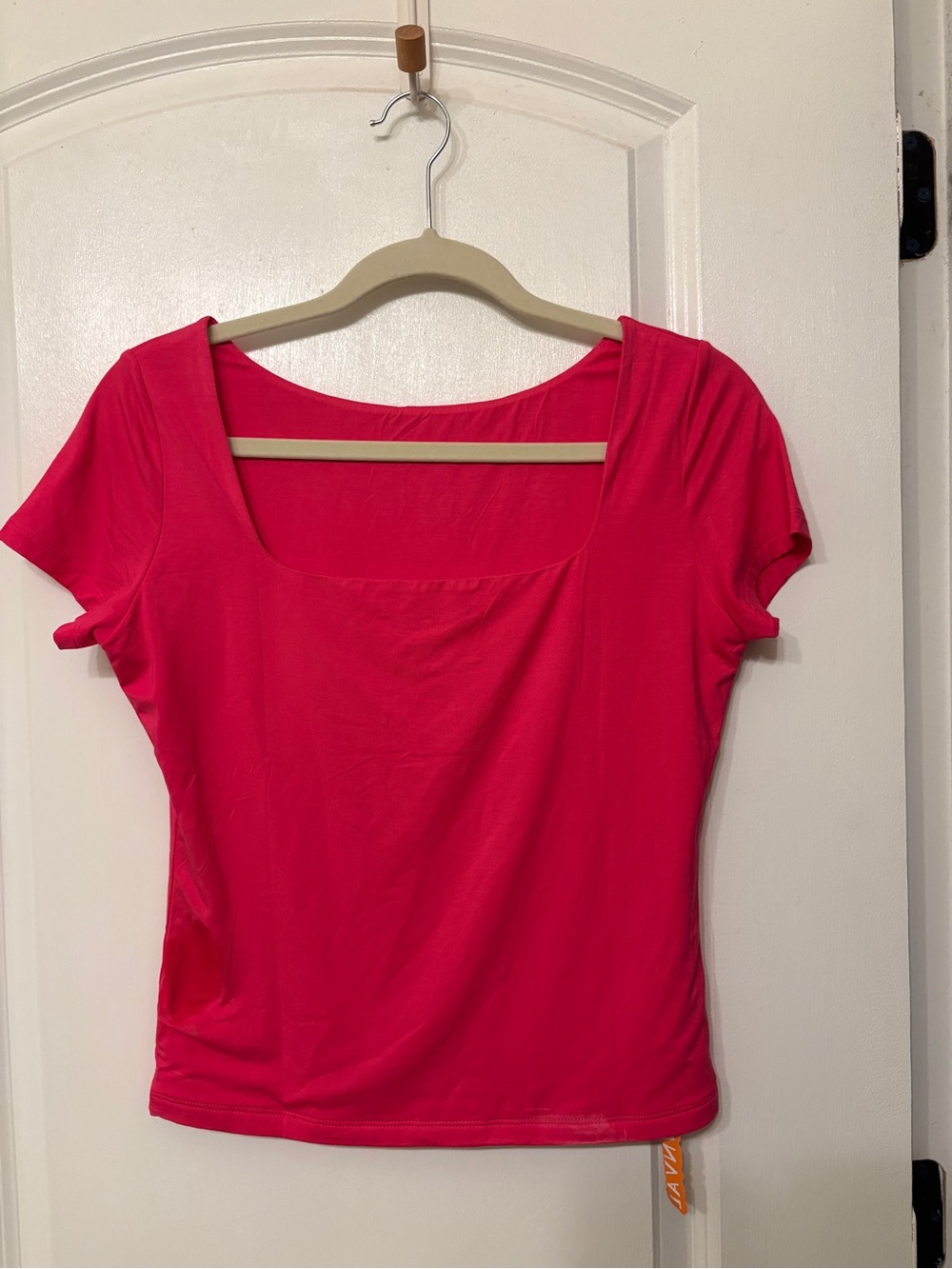 Square Neck Short Sleeve Top in Bright Pink
